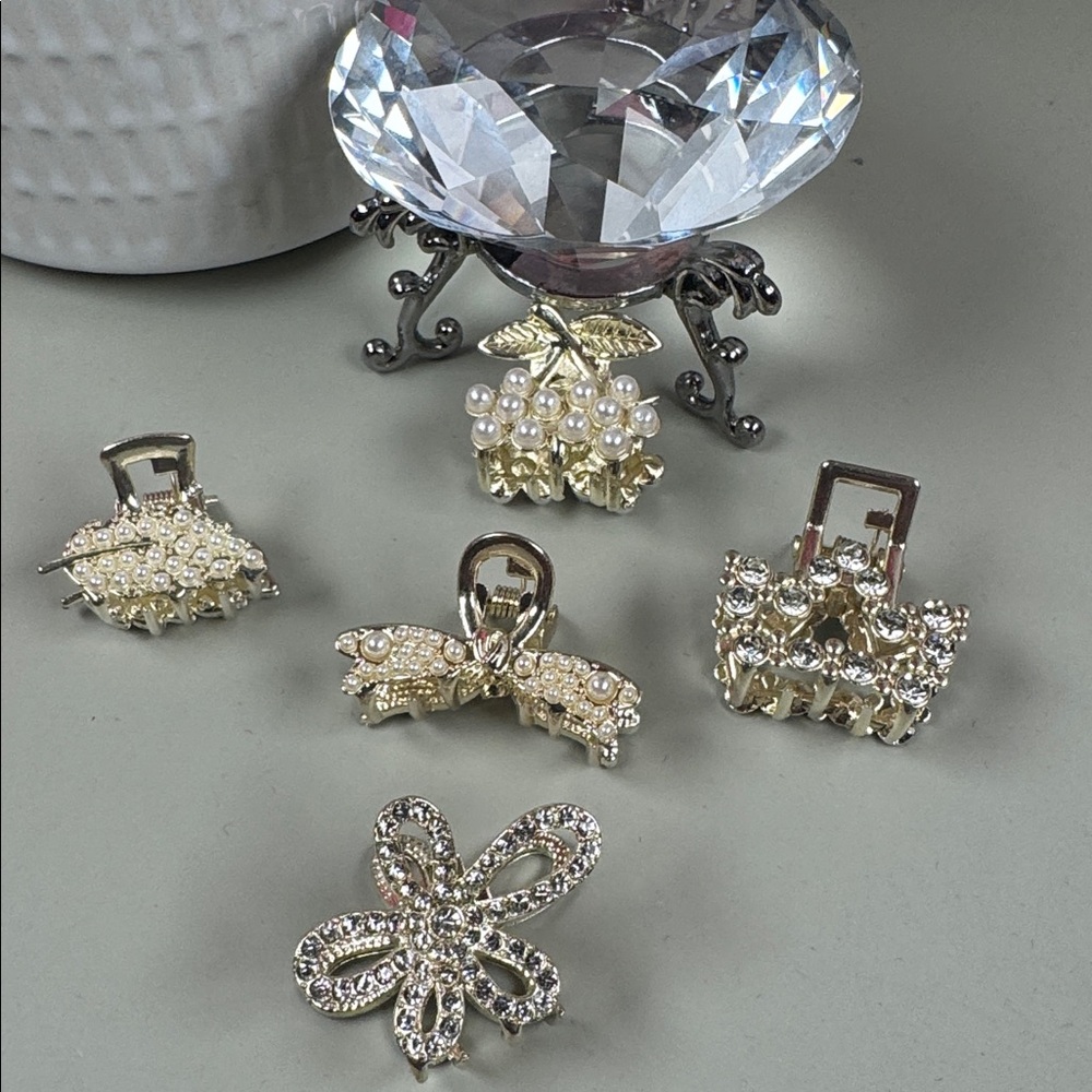 Elegant Gold and Silver Women's Mini Hair Clip Set of 5 - Picture 2 of 2